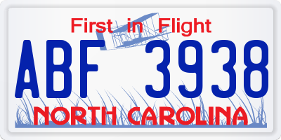 NC license plate ABF3938