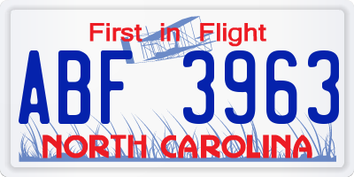 NC license plate ABF3963