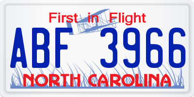 NC license plate ABF3966