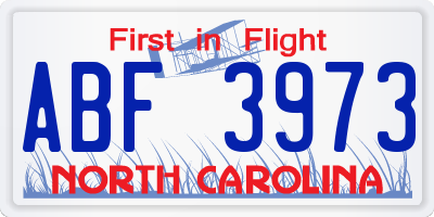 NC license plate ABF3973