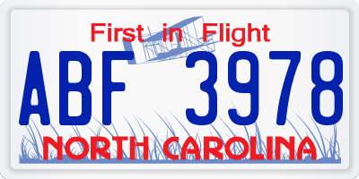 NC license plate ABF3978