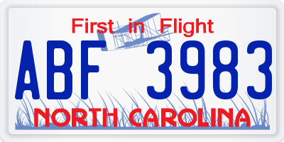 NC license plate ABF3983