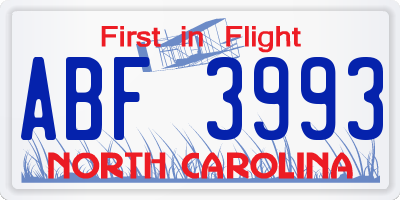 NC license plate ABF3993
