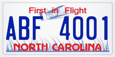 NC license plate ABF4001