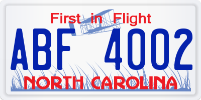 NC license plate ABF4002