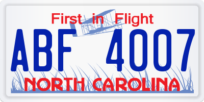 NC license plate ABF4007