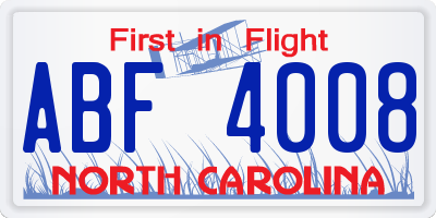 NC license plate ABF4008