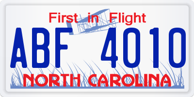 NC license plate ABF4010