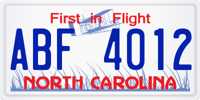 NC license plate ABF4012
