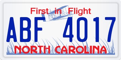 NC license plate ABF4017