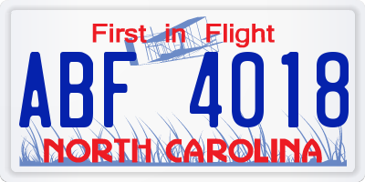 NC license plate ABF4018