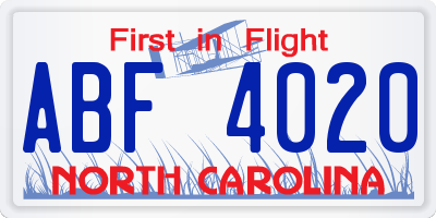 NC license plate ABF4020