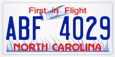 NC license plate ABF4029