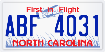 NC license plate ABF4031