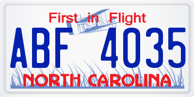 NC license plate ABF4035