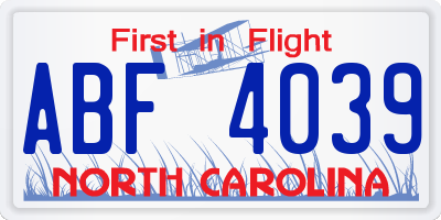 NC license plate ABF4039
