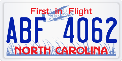 NC license plate ABF4062