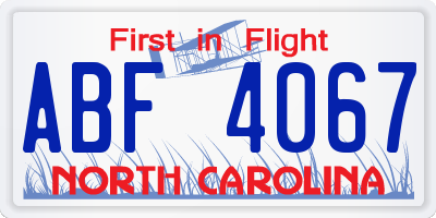 NC license plate ABF4067