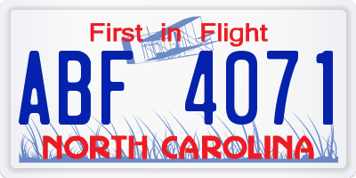 NC license plate ABF4071