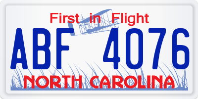 NC license plate ABF4076