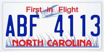 NC license plate ABF4113