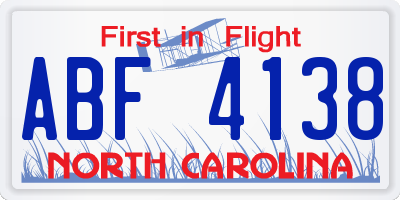 NC license plate ABF4138