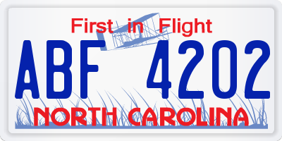 NC license plate ABF4202