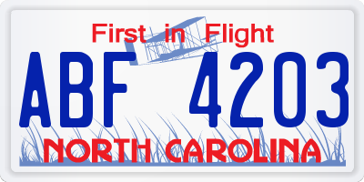 NC license plate ABF4203