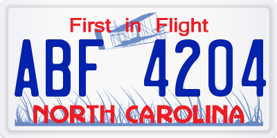 NC license plate ABF4204
