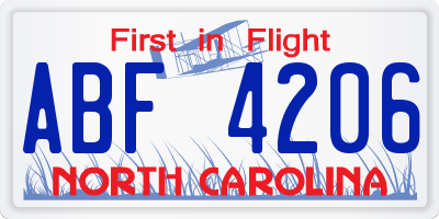 NC license plate ABF4206