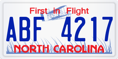 NC license plate ABF4217