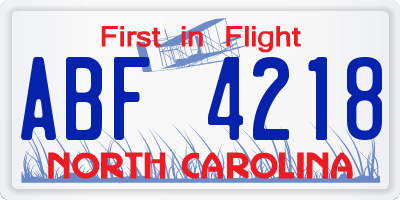 NC license plate ABF4218