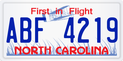 NC license plate ABF4219