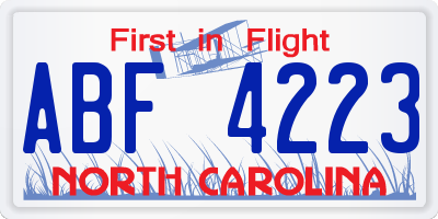 NC license plate ABF4223