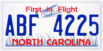 NC license plate ABF4225