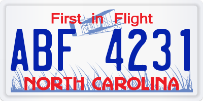 NC license plate ABF4231