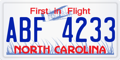 NC license plate ABF4233