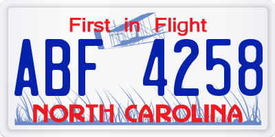 NC license plate ABF4258
