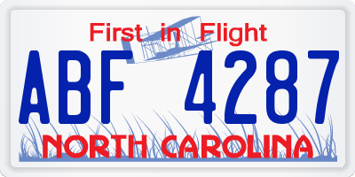 NC license plate ABF4287