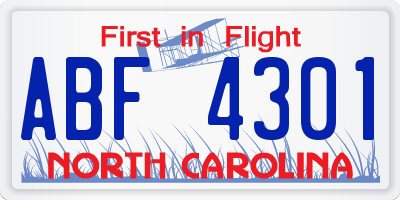NC license plate ABF4301