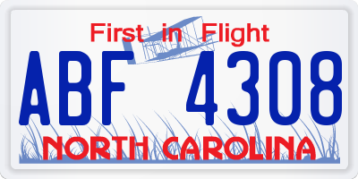 NC license plate ABF4308