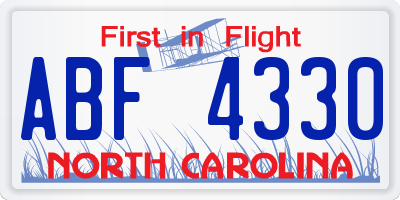 NC license plate ABF4330