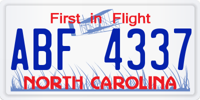 NC license plate ABF4337