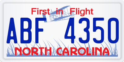 NC license plate ABF4350