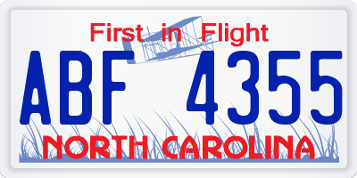 NC license plate ABF4355
