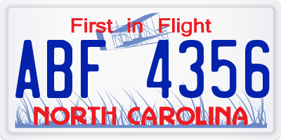 NC license plate ABF4356