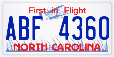 NC license plate ABF4360
