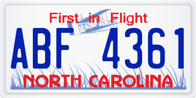 NC license plate ABF4361