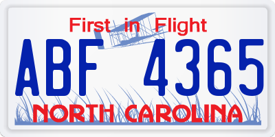 NC license plate ABF4365