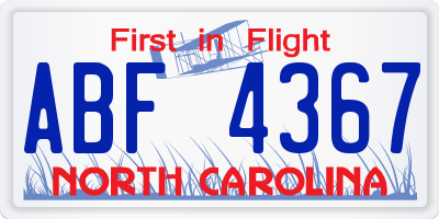 NC license plate ABF4367